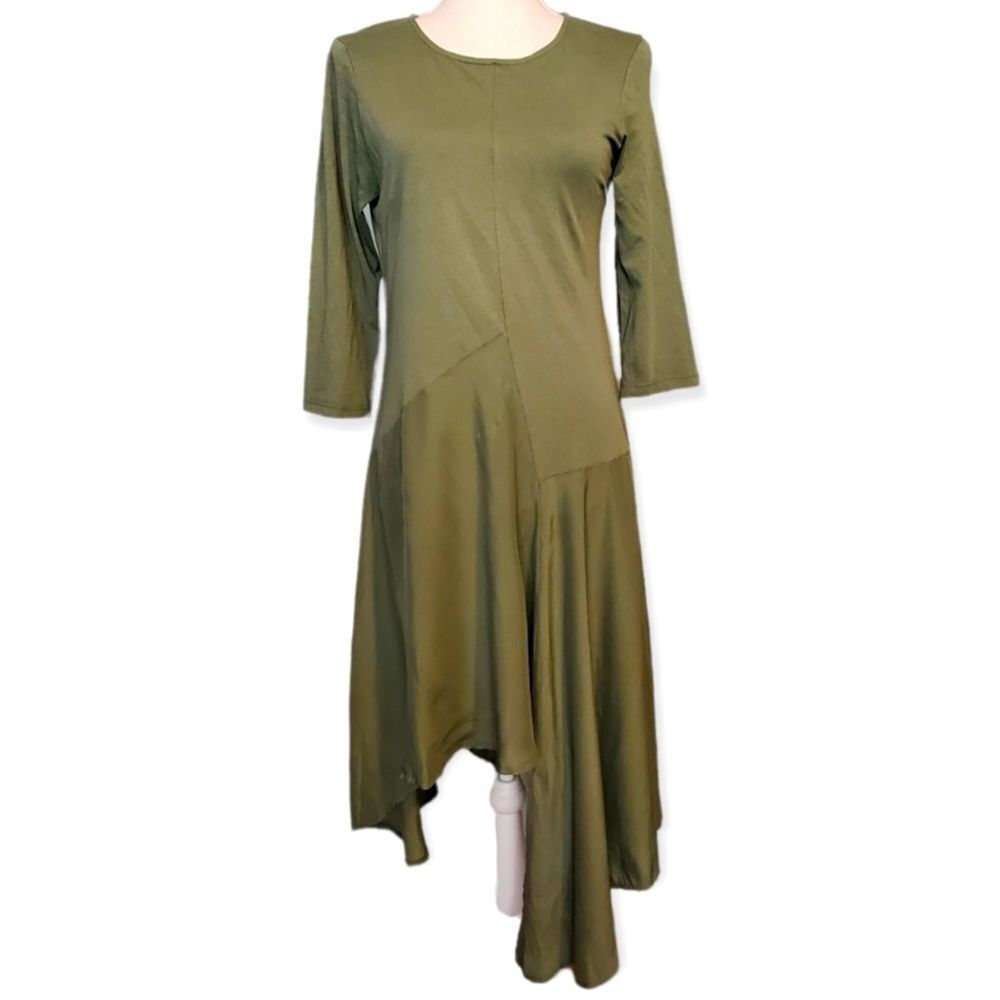 NWT Nota Batida Italy Cotton Modal Asymmetric Lagenlook Olive Dress S